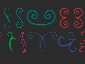85 low poly mid poly carved baroque floral ornament decals and railheads shapes IMM brush set Modelo 3D