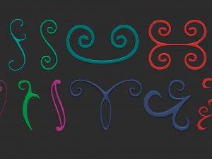 Set di pennelli IMM da 85 decalcomanie con ornamenti floreali barocchi intagliati in polietilene medio basso e forme di binari Modello 3D