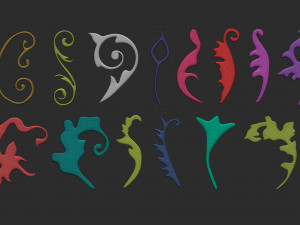 85 low poly mid poly carved baroque floral ornament decals and railheads shapes IMM brush set Modelo 3D