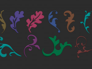 85 low poly mid poly carved baroque floral ornament decals and railheads shapes IMM brush set Modelo 3D