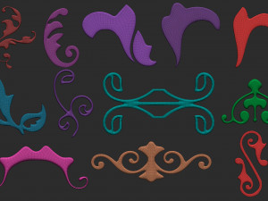 85 low poly mid poly carved baroque floral ornament decals and railheads shapes IMM brush set Modelo 3D