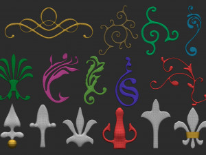 85 low poly mid poly carved baroque floral ornament decals and railheads shapes IMM brush set Modelo 3D