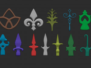 85 low poly mid poly carved baroque floral ornament decals and railheads shapes IMM brush set Modelo 3D
