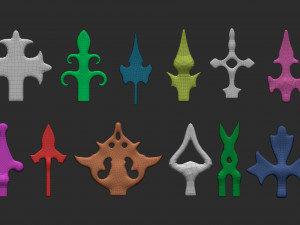 85 low poly mid poly carved baroque floral ornament decals and railheads shapes IMM brush set Modelo 3D