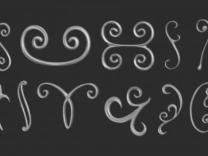 Set di pennelli IMM da 85 decalcomanie con ornamenti floreali barocchi intagliati in polietilene medio basso e forme di binari Modello 3D