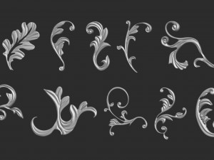 85 low poly mid poly carved baroque floral ornament decals and railheads shapes IMM brush set Modelo 3D