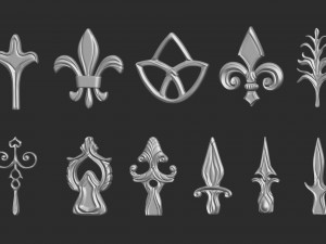 85 low poly mid poly carved baroque floral ornament decals and railheads shapes IMM brush set Modelo 3D