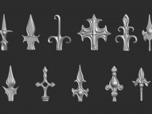 85 low poly mid poly carved baroque floral ornament decals and railheads shapes IMM brush set Modelo 3D