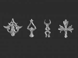 85 low poly mid poly carved baroque floral ornament decals and railheads shapes IMM brush set Modelo 3D