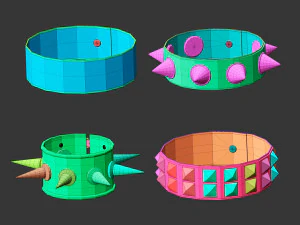 25 low poly arm cuff and bracelet shapes IMM set 3D Model