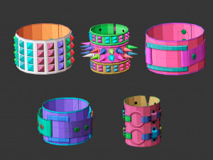 25 low poly arm cuff and bracelet shapes IMM set 3D Model