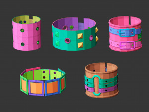 25 low poly arm cuff and bracelet shapes IMM set 3D Model