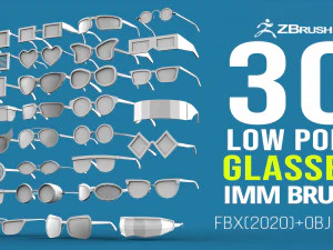 Zbrush fbx और obj फ़ाइलों के लिए 30 लो पॉली ग्लास बेस मेश आकार IMM ब्रश सेट 3D मॉडल