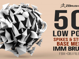 50 low poly studs and spikes base mesh shapes IMM brush set for Zbrush fbx and obj files 3D Model