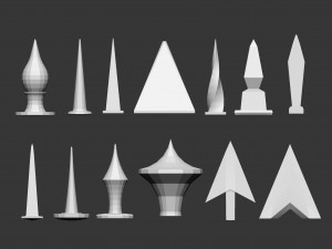 50 low poly studs and spikes base mesh shapes IMM brush set for Zbrush fbx and obj files 3D 模型