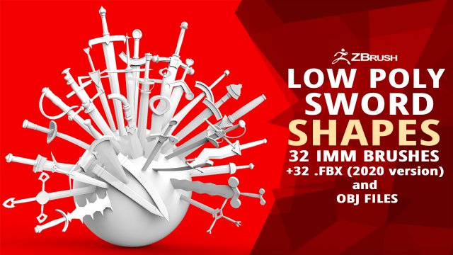 30 Low-poly medieval fantasy sword melee weapon base mesh shapes IMM and 2 sheath shapes Zbrush set 3D मॉडल .c4d .max .obj .3ds .fbx .stl .blend 