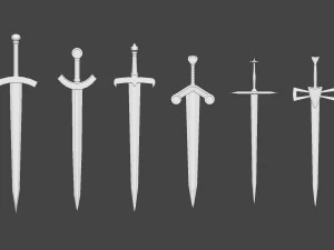 30 Low-poly medieval fantasy sword melee weapon base mesh shapes IMM and 2 sheath shapes Zbrush set 3D Model