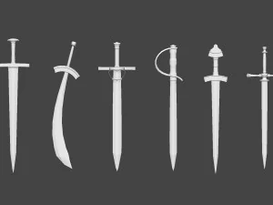 30 Low-poly medieval fantasy sword melee weapon base mesh shapes IMM and 2 sheath shapes Zbrush set 3D Model