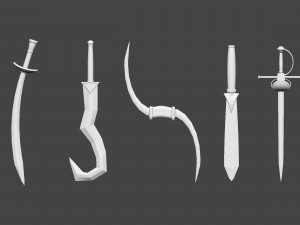30 Low-poly medieval fantasy sword melee weapon base mesh shapes IMM and 2 sheath shapes Zbrush set 3D मॉडल
