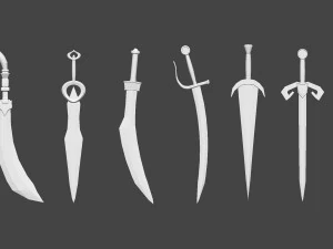 30 Low-poly medieval fantasy sword melee weapon base mesh shapes IMM and 2 sheath shapes Zbrush set 3D Model
