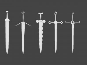 30 Low-poly medieval fantasy sword melee weapon base mesh shapes IMM and 2 sheath shapes Zbrush set 3D मॉडल