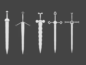 30 Low-poly medieval fantasy sword melee weapon base mesh shapes IMM and 2 sheath shapes Zbrush set 3D Model