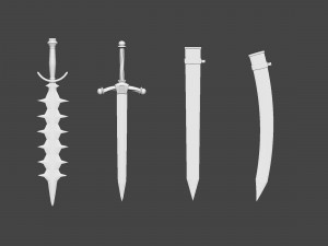30 Low-poly medieval fantasy sword melee weapon base mesh shapes IMM and 2 sheath shapes Zbrush set 3D मॉडल