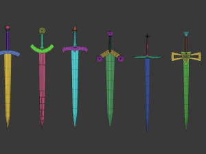 30 Low-poly medieval fantasy sword melee weapon base mesh shapes IMM and 2 sheath shapes Zbrush set 3D Model