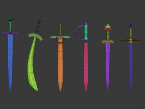 30 Low-poly medieval fantasy sword melee weapon base mesh shapes IMM and 2 sheath shapes Zbrush set 3D Model