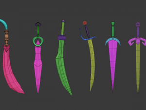 30 Low-poly medieval fantasy sword melee weapon base mesh shapes IMM and 2 sheath shapes Zbrush set 3D मॉडल