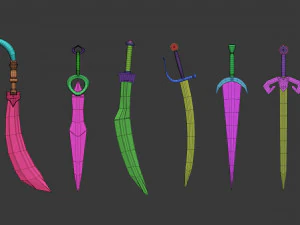 30 Low-poly medieval fantasy sword melee weapon base mesh shapes IMM and 2 sheath shapes Zbrush set 3D Model
