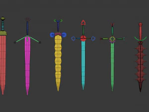 30 Low-poly medieval fantasy sword melee weapon base mesh shapes IMM and 2 sheath shapes Zbrush set 3D Model