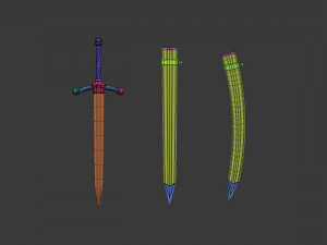 30 Low-poly medieval fantasy sword melee weapon base mesh shapes IMM and 2 sheath shapes Zbrush set 3D मॉडल