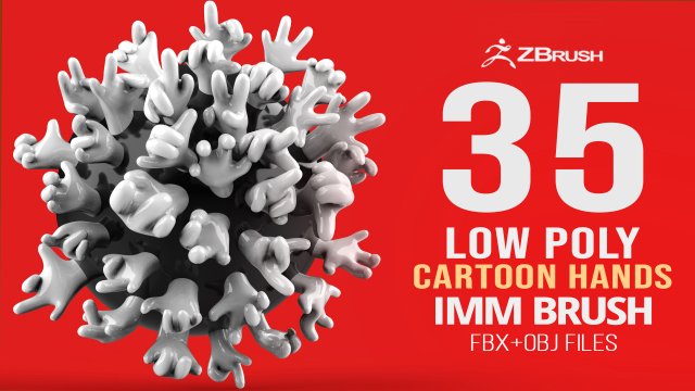 35 low poly four fingered cartoon hands and gestures IMM brush set for Zbrush fbx and obj files Modèle 3D .c4d .max .obj .3ds .fbx .stl .blend 