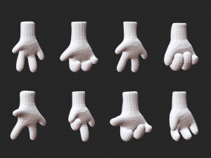 35 low poly four fingered cartoon hands and gestures IMM brush set for Zbrush fbx and obj files Modèle 3D