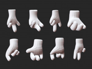 35 low poly four fingered cartoon hands and gestures IMM brush set for Zbrush fbx and obj files Modèle 3D