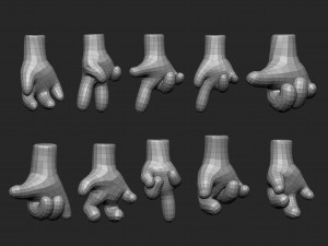 35 low poly four fingered cartoon hands and gestures IMM brush set for Zbrush fbx and obj files Modèle 3D