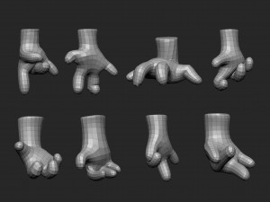 35 low poly four fingered cartoon hands and gestures IMM brush set for Zbrush fbx and obj files Modèle 3D