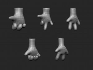 35 low poly four fingered cartoon hands and gestures IMM brush set for Zbrush fbx and obj files Modèle 3D