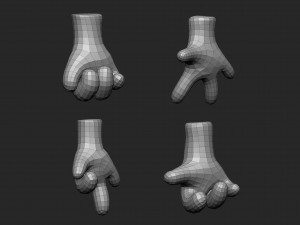 35 low poly four fingered cartoon hands and gestures IMM brush set for Zbrush fbx and obj files Modèle 3D