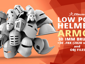 30 Low-poly medieval fantasy armor helmets base mesh shapes IMM zbrush set and fbx obj files Model 3D