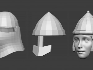 30 Low-poly medieval fantasy armor helmets base mesh shapes IMM zbrush set and fbx obj files 3D Model