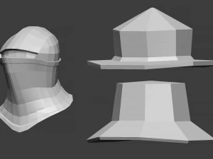 30 Low-poly medieval fantasy armor helmets base mesh shapes IMM zbrush set and fbx obj files 3D Model