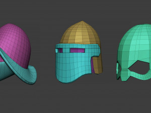 30 Low-poly medieval fantasy armor helmets base mesh shapes IMM zbrush set and fbx obj files 3D Model