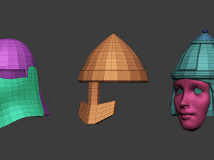 30 Low-poly medieval fantasy armor helmets base mesh shapes IMM zbrush set and fbx obj files 3D Model