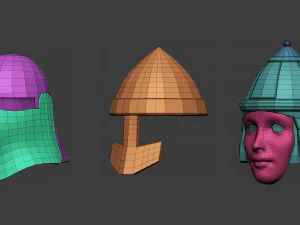 30 Low-poly medieval fantasy armor helmets base mesh shapes IMM zbrush set and fbx obj files 3D Model