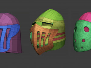 30 Low-poly medieval fantasy armor helmets base mesh shapes IMM zbrush set and fbx obj files 3D Model