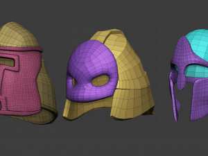 30 Low-poly medieval fantasy armor helmets base mesh shapes IMM zbrush set and fbx obj files 3D Model