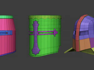 30 Low-poly medieval fantasy armor helmets base mesh shapes IMM zbrush set and fbx obj files 3D Model