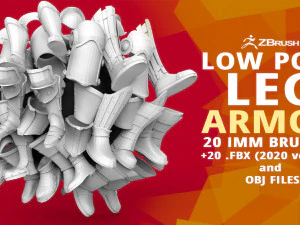 20 Conjunto de pinc&eacute;is IMM de malha de base de armadura para pernas, joelhos e p&eacute;s de fantasia medieval de baixo poli para Zbrush FBX OBJ Modelo 3D